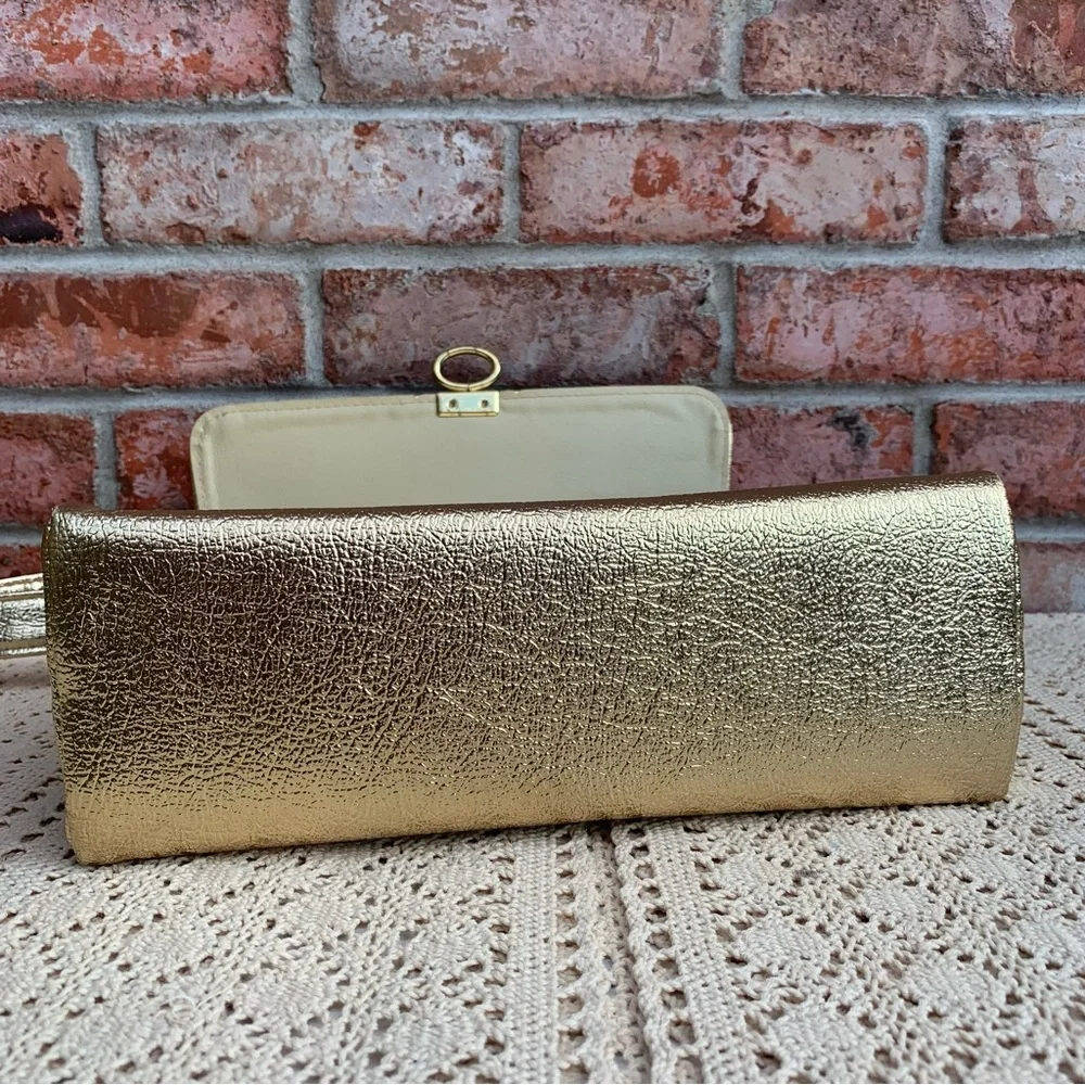 Vintage 60s 70s Gold Lame Metallic Vinyl Shoulder Handbag